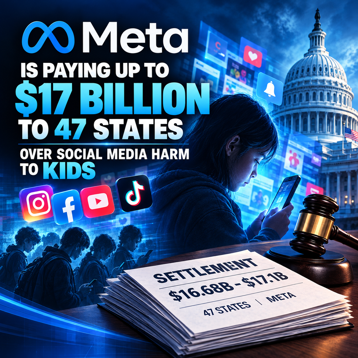 Meta is paying up to $17 billion to 47 states over social media harm to US kids