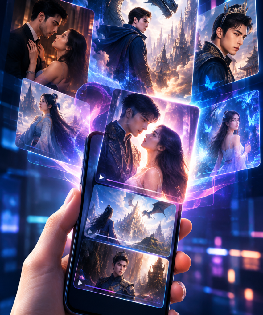 AI-generated microdramas appearing on a smartphone social media feed