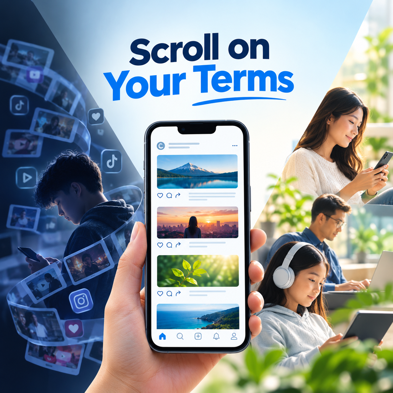 Smartphone displaying a clean, chronological social media feed without engagement-driven algorithms.