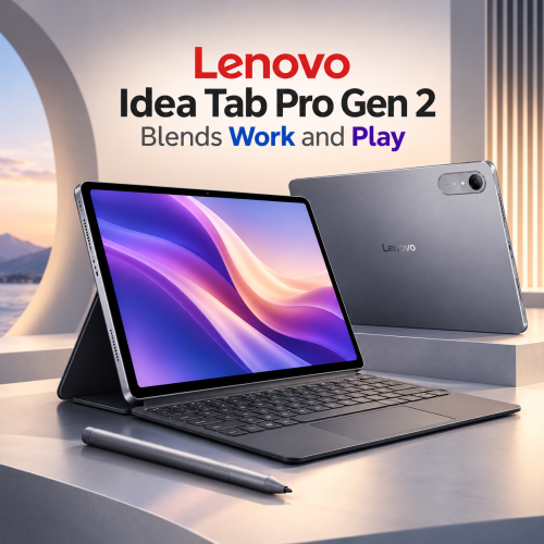 Lenovo Idea Tab Pro Gen 2 13-inch enterprise tablet attached to magnetic keyboard and Tab Pen Plus.