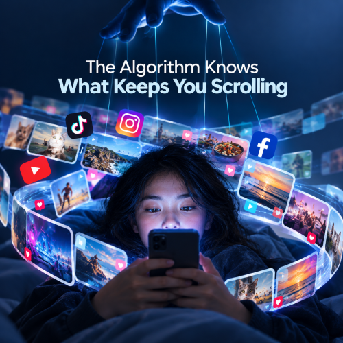 Person scrolling through a personalized social media feed on a smartphone